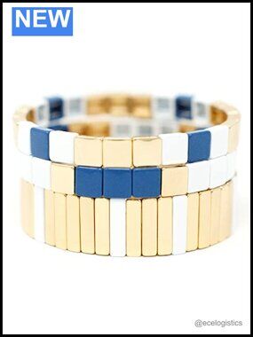Gold Stackable Enamel Bangle Bracelets Elastic Stretch Women